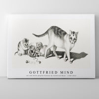 Gottfried Mind - cat and three playful kittens by Gottfried Mind (1768-1814)