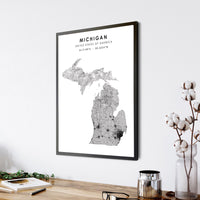Michigan, United States Scandinavian Style Map Print 