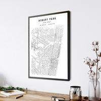 Asbury Park, New Jersey Scandinavian Map Print 