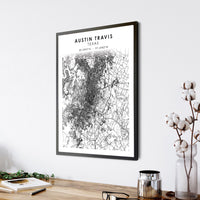 
              Austin, Travis, Texas Scandinavian Map Print 
            