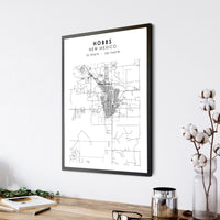 Hobbs, New Mexico Scandinavian Map Print 