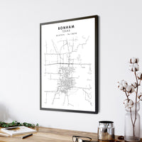 Bonham, Texas Scandinavian Map Print 