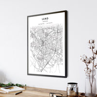 Lund, Sweden Scandinavian Style Map Print 