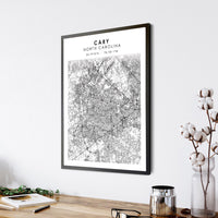 Cary, North Carolina Scandinavian Map Print 