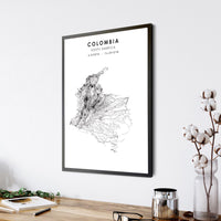 Colombia, South America Scandinavian Style Map Print 