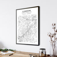 Clemmons, North Carolina Scandinavian Map Print 