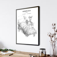 
              Honolulu, Hawaii Scandinavian Map Print 
            