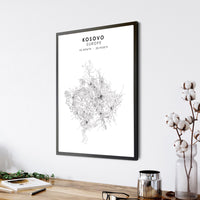 Kosovo Scandinavian Style Map Print 