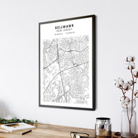 Bellmawr, New Jersey Scandinavian Map Print 