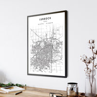 Lubbock, Texas Scandinavian Map Print 