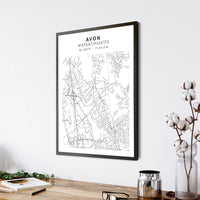 Avon, Massachusetts Scandinavian Map Print 
