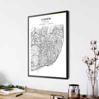 Lisbon, Portugal Scandinavian Style Map Print 