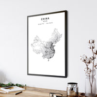 China, Asia Scandinavian Style Map Print 