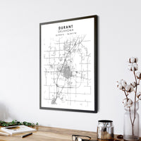 Durant, Oklahoma Scandinavian Map Print 