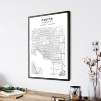 Canton, Maryland Scandinavian Map Print 