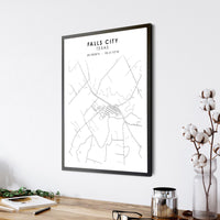 
              Falls City, Texas Scandinavian Map Print 
            