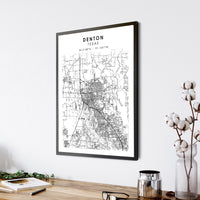 Denton, Texas Scandinavian Map Print 