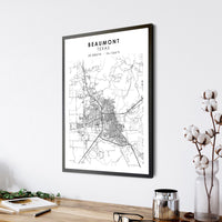 Beaumont, Texas Scandinavian Map Print 