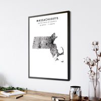 Massachusetts, United States Scandinavian Style Map Print 