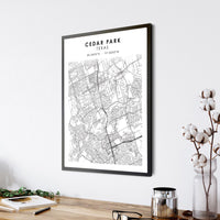 Cedar Park, Texas Scandinavian Map Print 