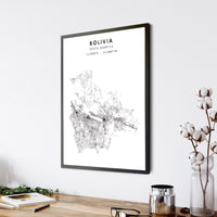 
              Bolivia, South America Scandinavian Style Map Print 
            