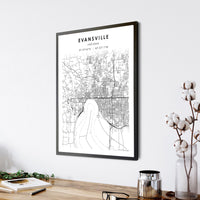 
              Evansville, Indiana Scandinavian Map Print 
            