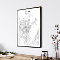 Salem, Massachusetts Scandinavian Map Print 