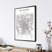San Antonio, Texas Scandinavian Map Print 