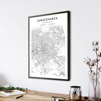 Christchurch, New Zealand Scandinavian Style Map Print 