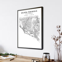Balboa Peninsula, California Scandinavian Map Print 
