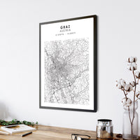 Graz, Austria Scandinavian Style Map Print 