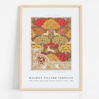 Maurice Pillard Verneuil - Cerfs et arbres, papier peint. Écureuil oiseaux et sorbier