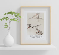 
              Katsushika Hokusai - Three Birds Perched on Branches, One with Blossoms 1830-1850
            