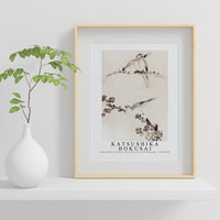 Katsushika Hokusai - Three Birds Perched on Branches, One with Blossoms 1830-1850